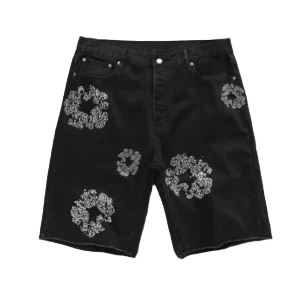 Amiri Skeleton floral print black denim shorts cotton blend material
